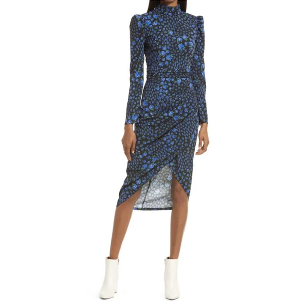 SAYLOR FLORAL LONG SLEEVE APHRODITE FLORAL MIDI DRESS SMALL S